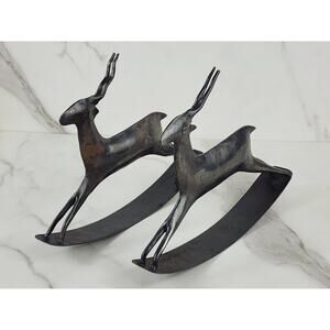 African Antelope Deer Gazelle Metal Rocking Rustic Crafted 9" Brown Decor x2